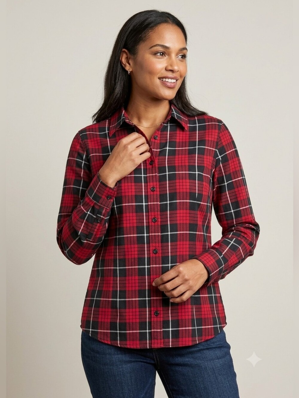 Orvis 16 Carefree Longsleeve Cotton Blend Red Black Plaid Buton-up Shirt